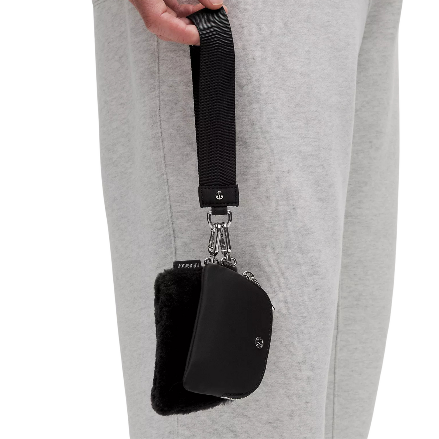 Dual Pouch Wristlet, Black Plush Fleece